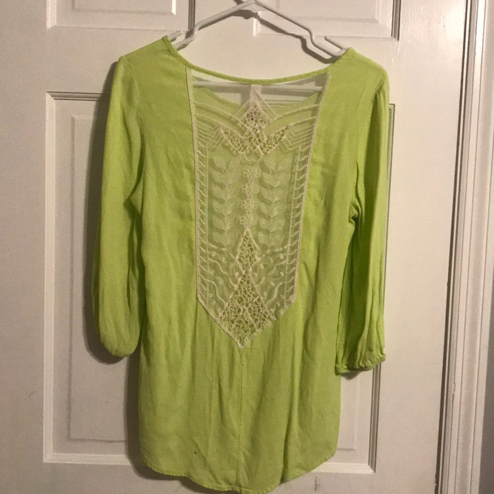 Pink Owl lime green top with lace back
